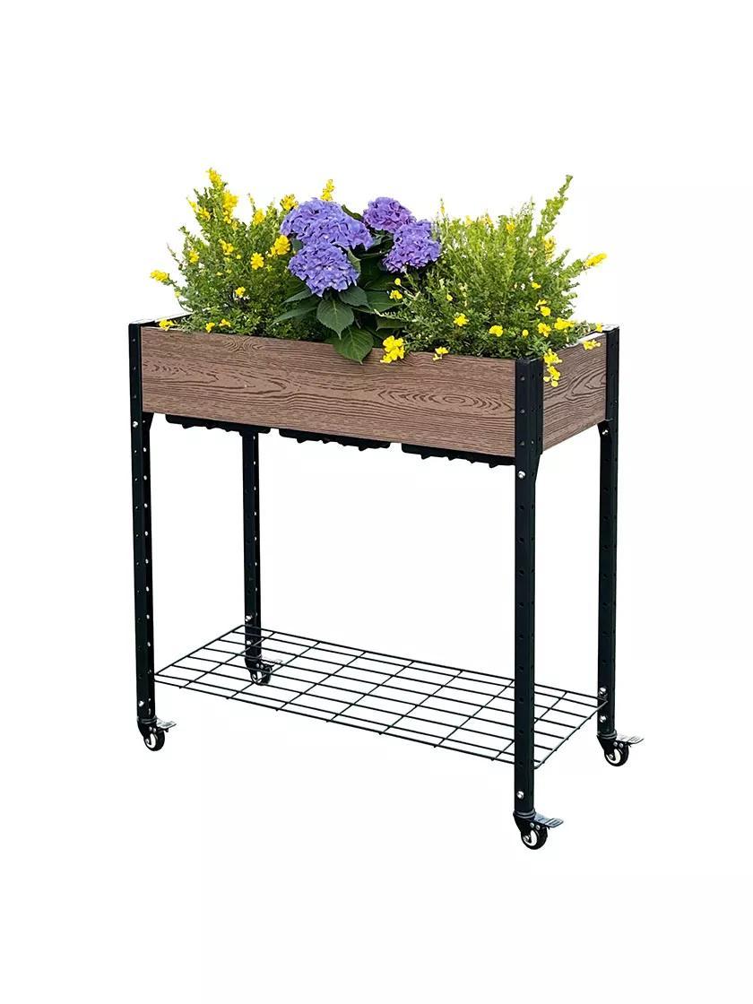 Elevated Planters |   Rolling Garden Planter with Potting Bench and Under Shelf Storage Elevated Planters Elevated Planters