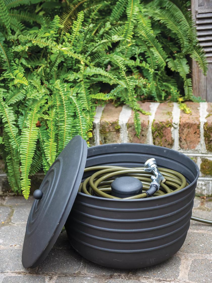 Hose Reels & Organizers |   Matte Black Ribbed Hose Pot with Lid GARDEN SUPPLIES Hose Reels & Organizers