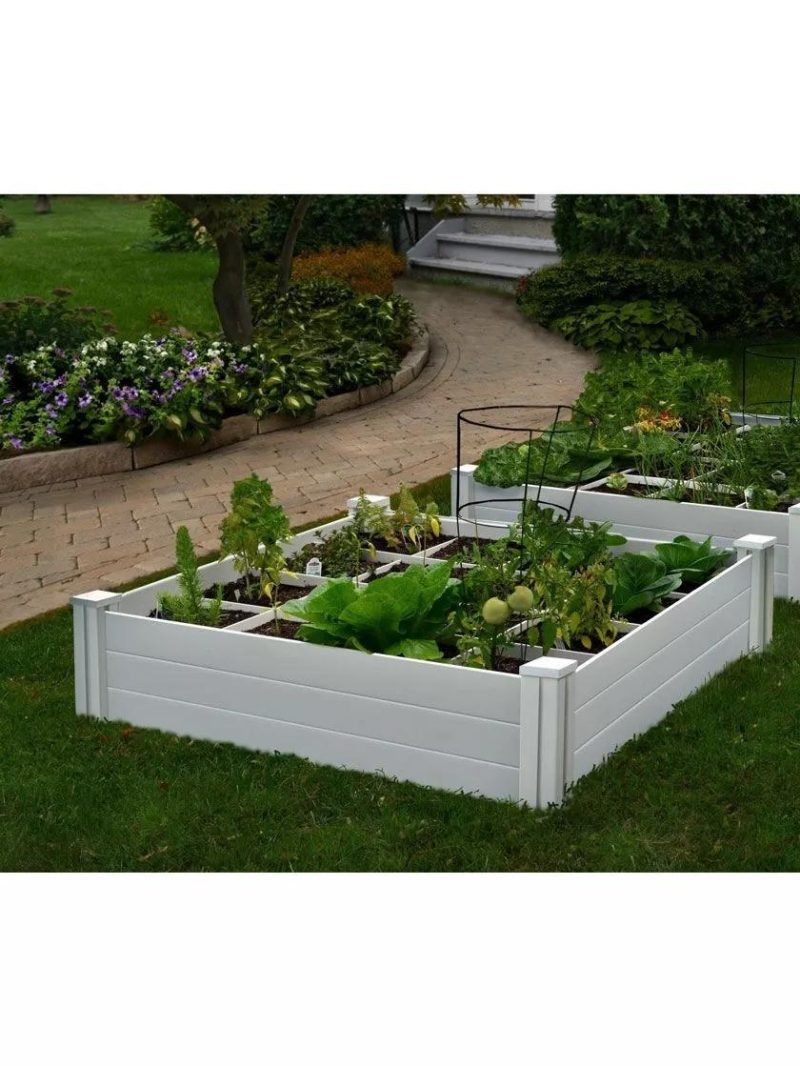 Raised Garden Beds |   Raised Garden Bed with Grow Grid, 4′ x 4′ PLANTERS & RAISED BEDS Raised Garden Beds