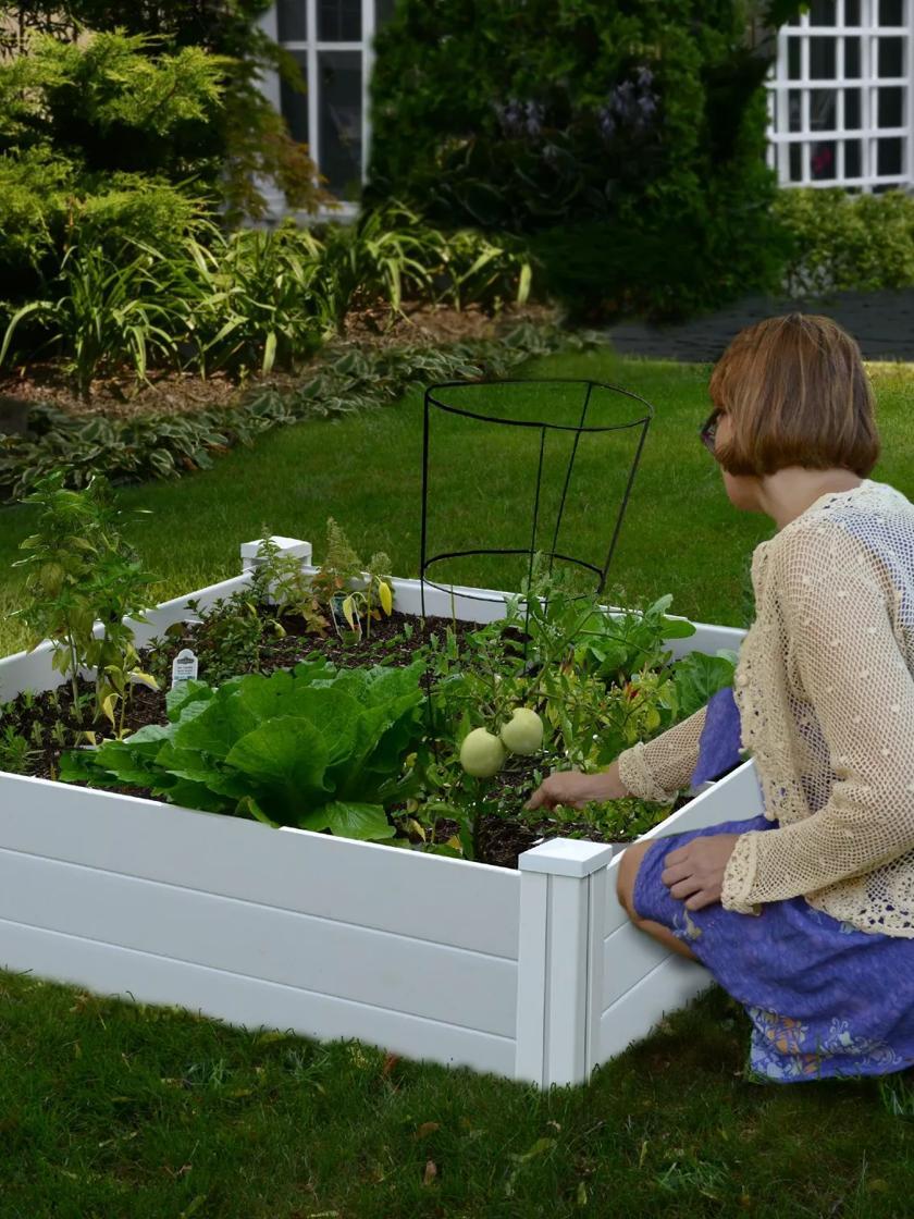 Raised Garden Beds |   White Vinyl Raised Garden Bed 4′ x 4′ x 11″ PLANTERS & RAISED BEDS Raised Garden Beds