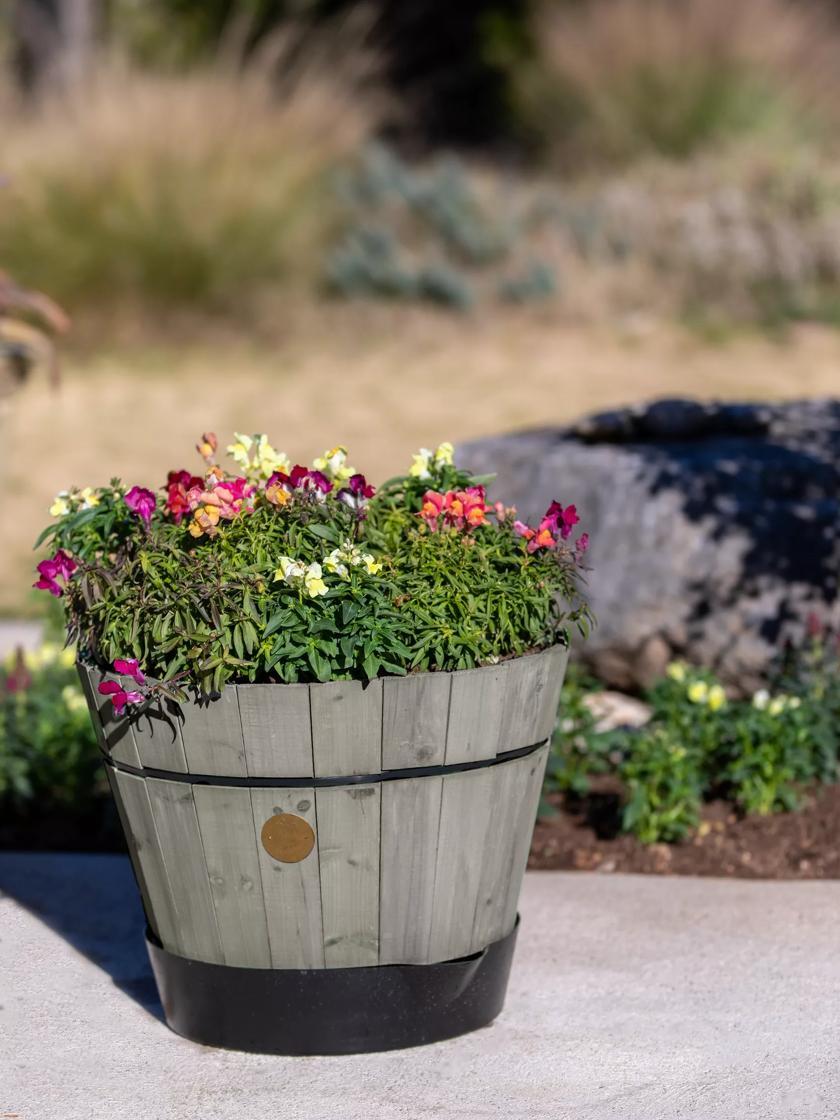 Self-Watering Planters |   VegTrug® Build-a-Barrel Wooden Planter with Self-Watering Reservoir Tray, 18″ PLANTERS & RAISED BEDS Self-Watering Planters