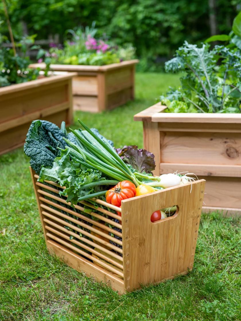 Trugs & Harvest Baskets |   Bamboo Garden Stool and Basket Combo GARDEN SUPPLIES Trugs & Harvest Baskets